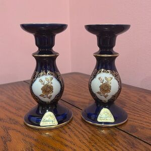 Lindner Echt Cobalt Set of 2 Porcelain Candle Holders Made in Western Germany